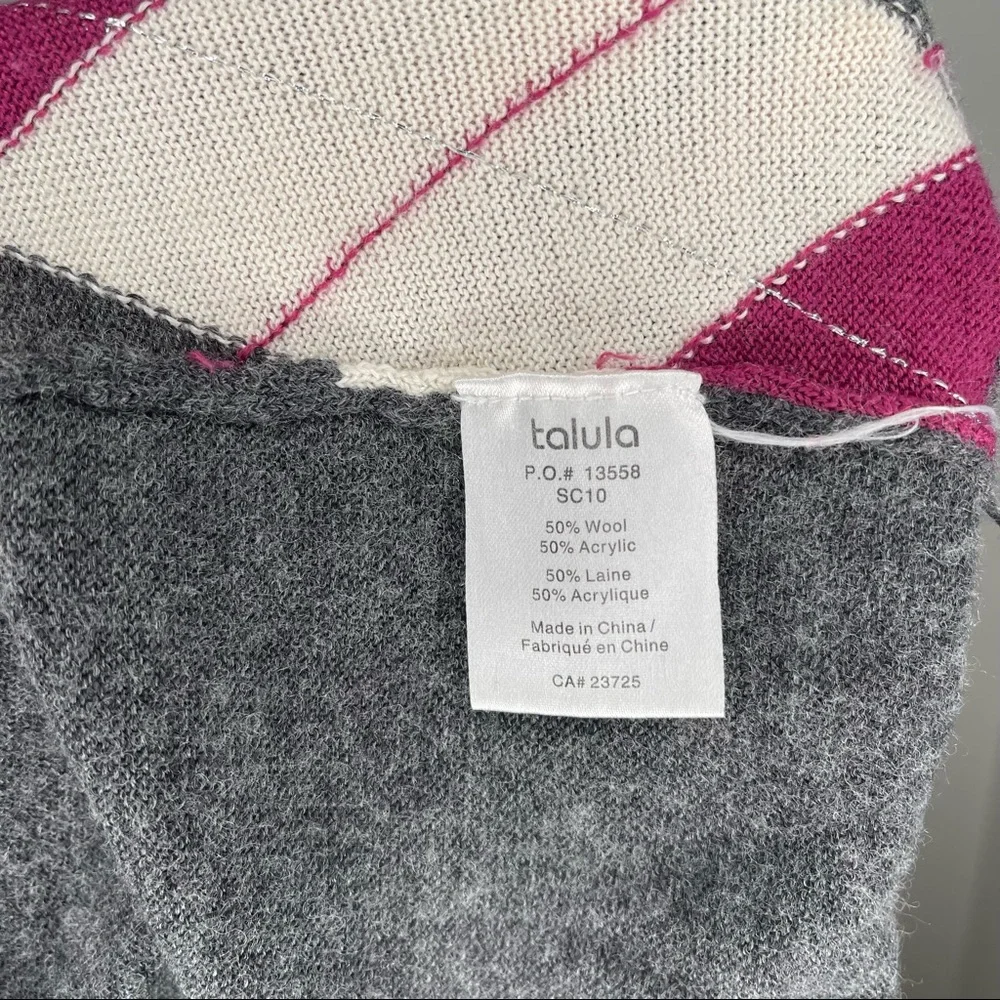 Talula Argyle Long Line Sweater Vest Grey, Cream, Purple Size Medium - Picture 6 of 6
